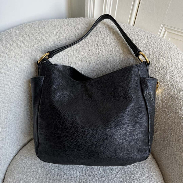 Prada Vitello Daino Hobo Leather Black Tote Bag