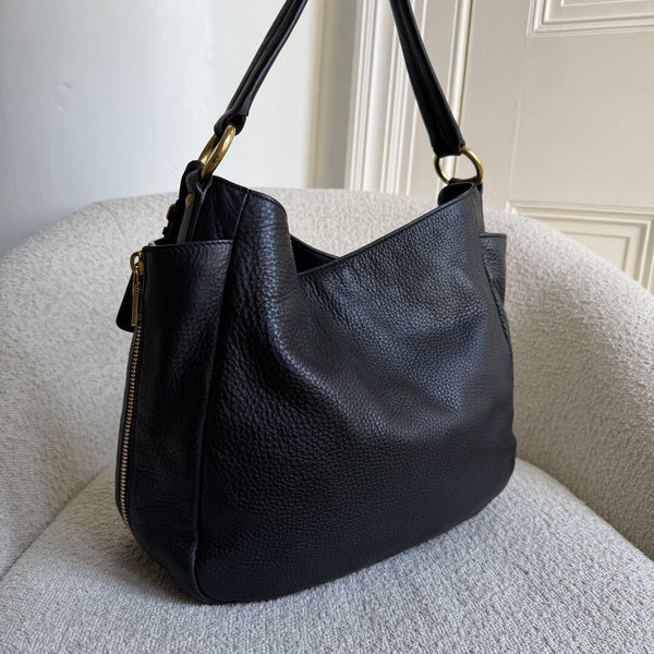 Prada Vitello Daino Hobo Leather Black Tote Bag