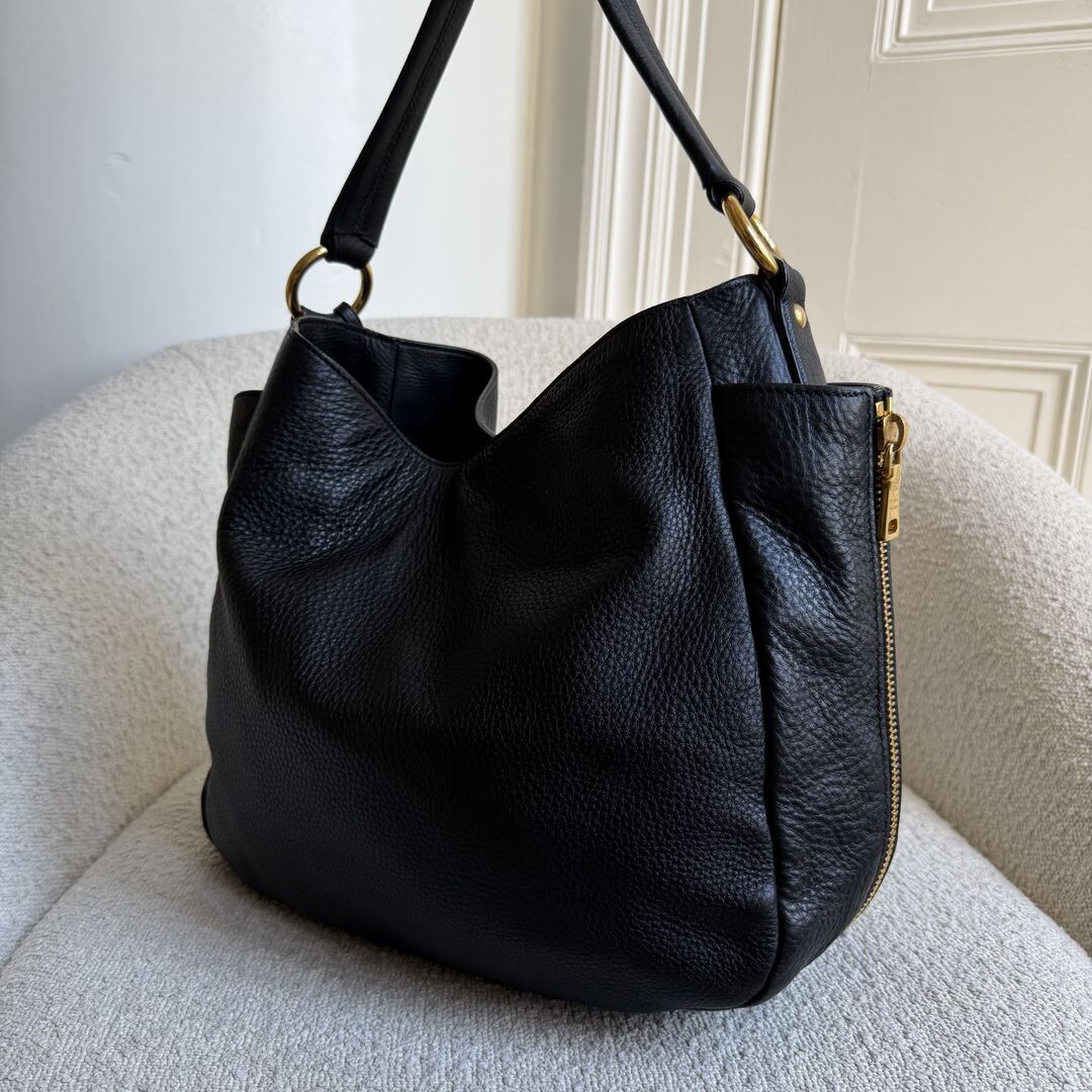 Prada Vitello Daino Hobo Leather Black Tote Bag