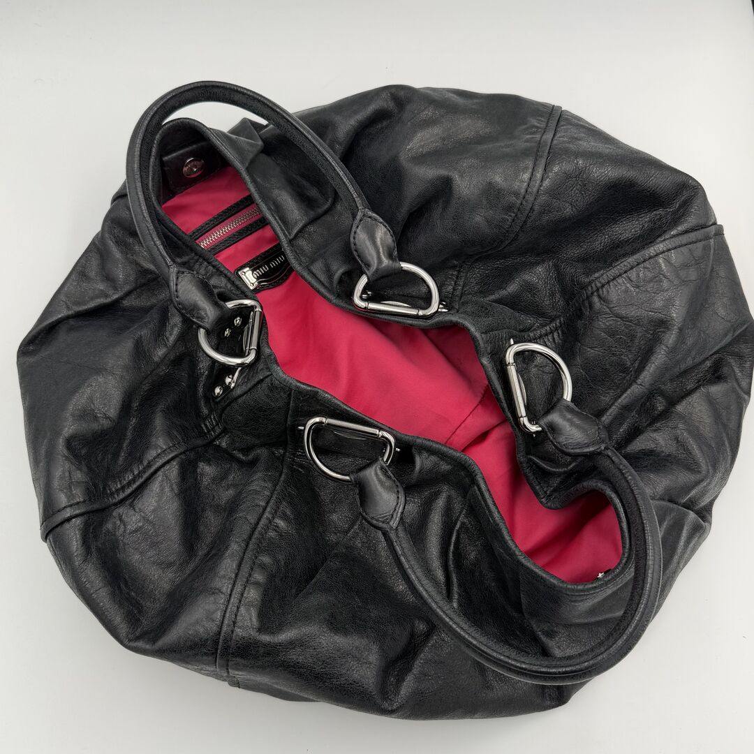 Miu Miu Black Leather Hobo Shoulder Bag