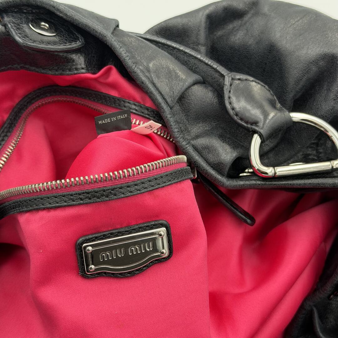 Miu Miu Black Leather Hobo Shoulder Bag