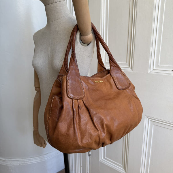 Miu Miu Hobo Leather Brown Tote Bag