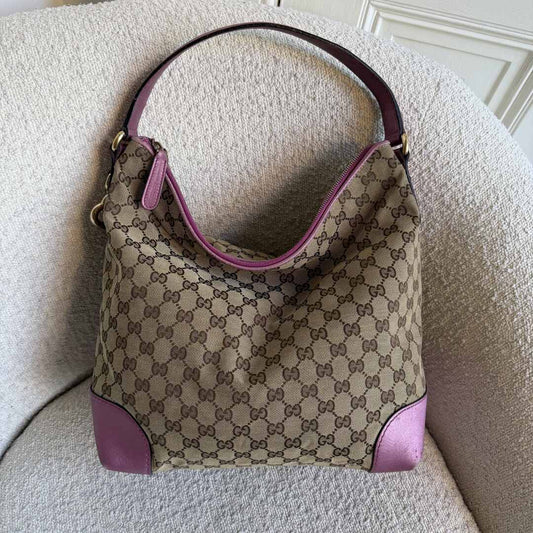 Gucci GG Canvas Heart-Brit Hobo Pink Shoulder Bag