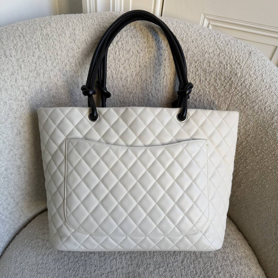 2005 Chanel Cambon Quilted Python White Tote Bag