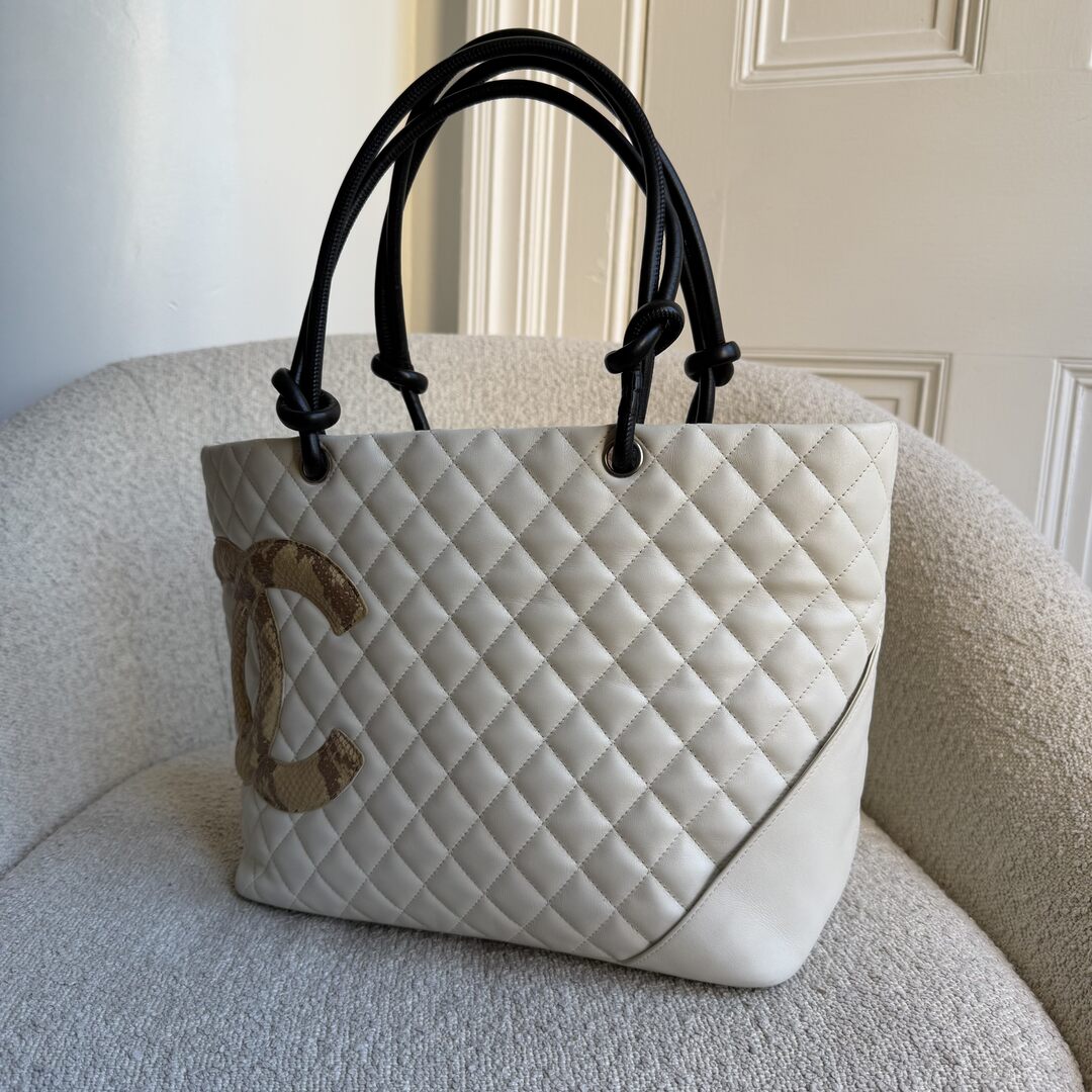 2005 Chanel Cambon Quilted Python White Tote Bag