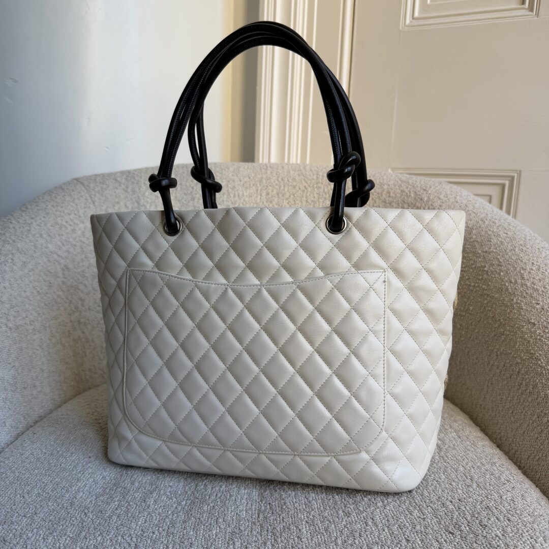 2005 Chanel Cambon Quilted Python White Tote Bag