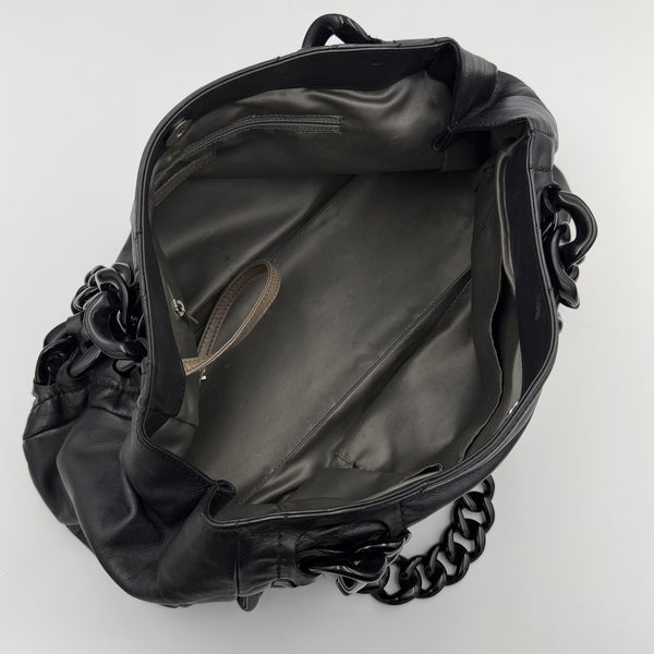 2008 Chanel Modern Chain East West Black Leather Tote Bag