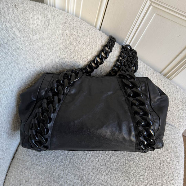 2008 Chanel Modern Chain East West Black Leather Tote Bag