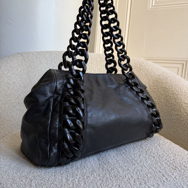 2008 Chanel Modern Chain East West Black Leather Tote Bag