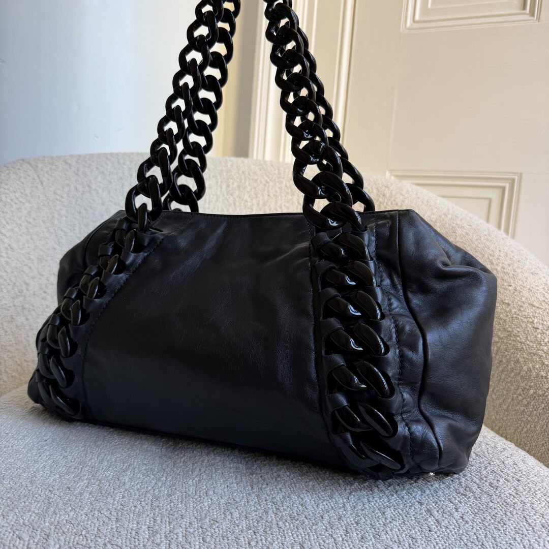 2008 Chanel Modern Chain East West Black Leather Tote Bag