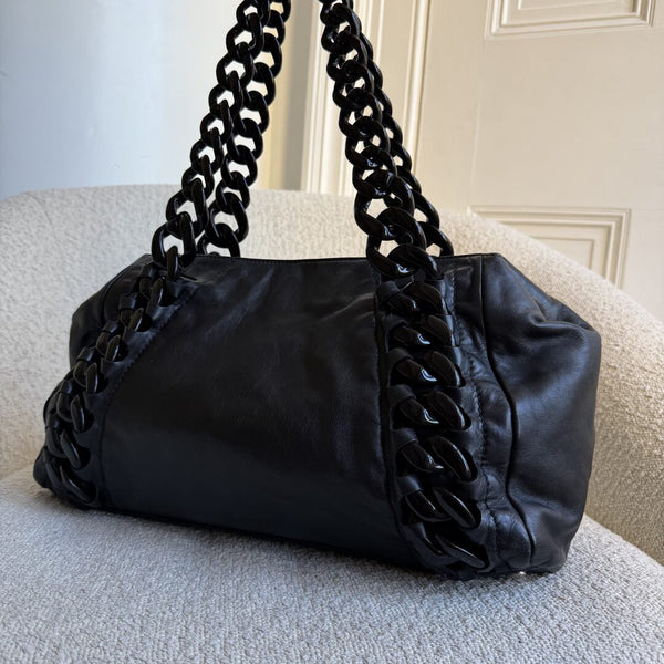2008 Chanel Modern Chain East West Black Leather Tote Bag
