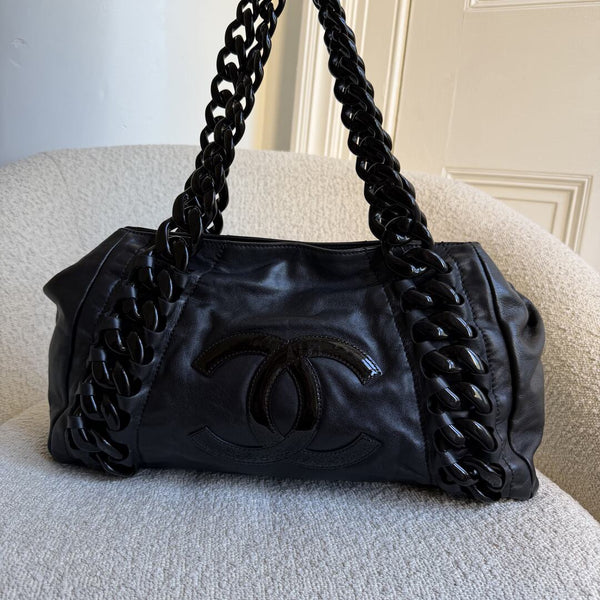 2008 Chanel Modern Chain East West Black Leather Tote Bag