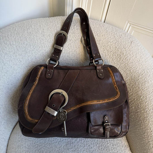 Dior Gaucho Double Saddle Dark Brown Leather Shoulder Bag