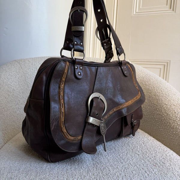 Dior Gaucho Double Saddle Dark Brown Leather Shoulder Bag