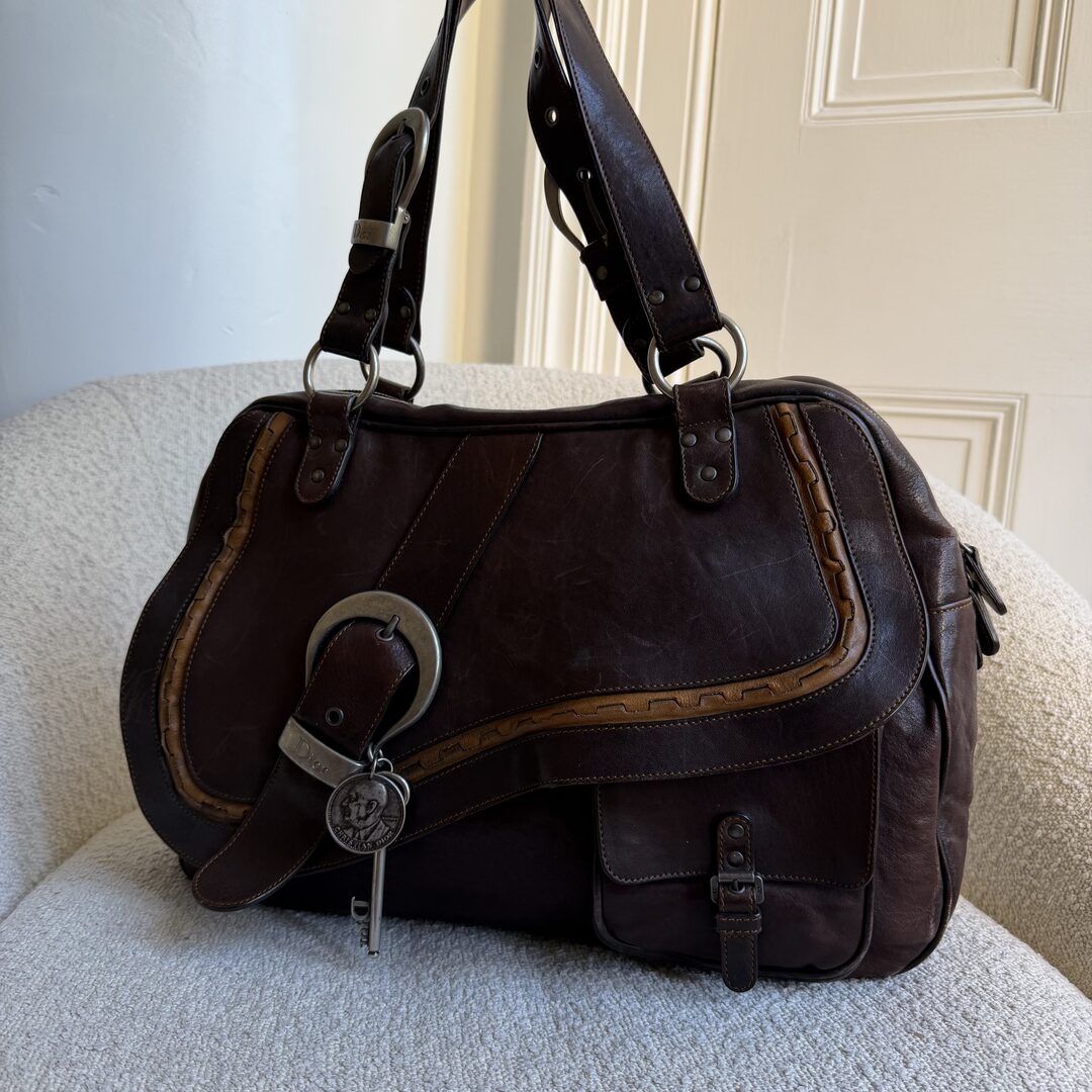 Dior Gaucho Double Saddle Dark Brown Leather Shoulder Bag