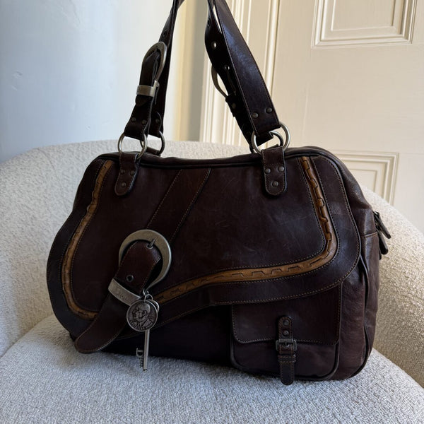 Dior Gaucho Double Saddle Dark Brown Leather Shoulder Bag