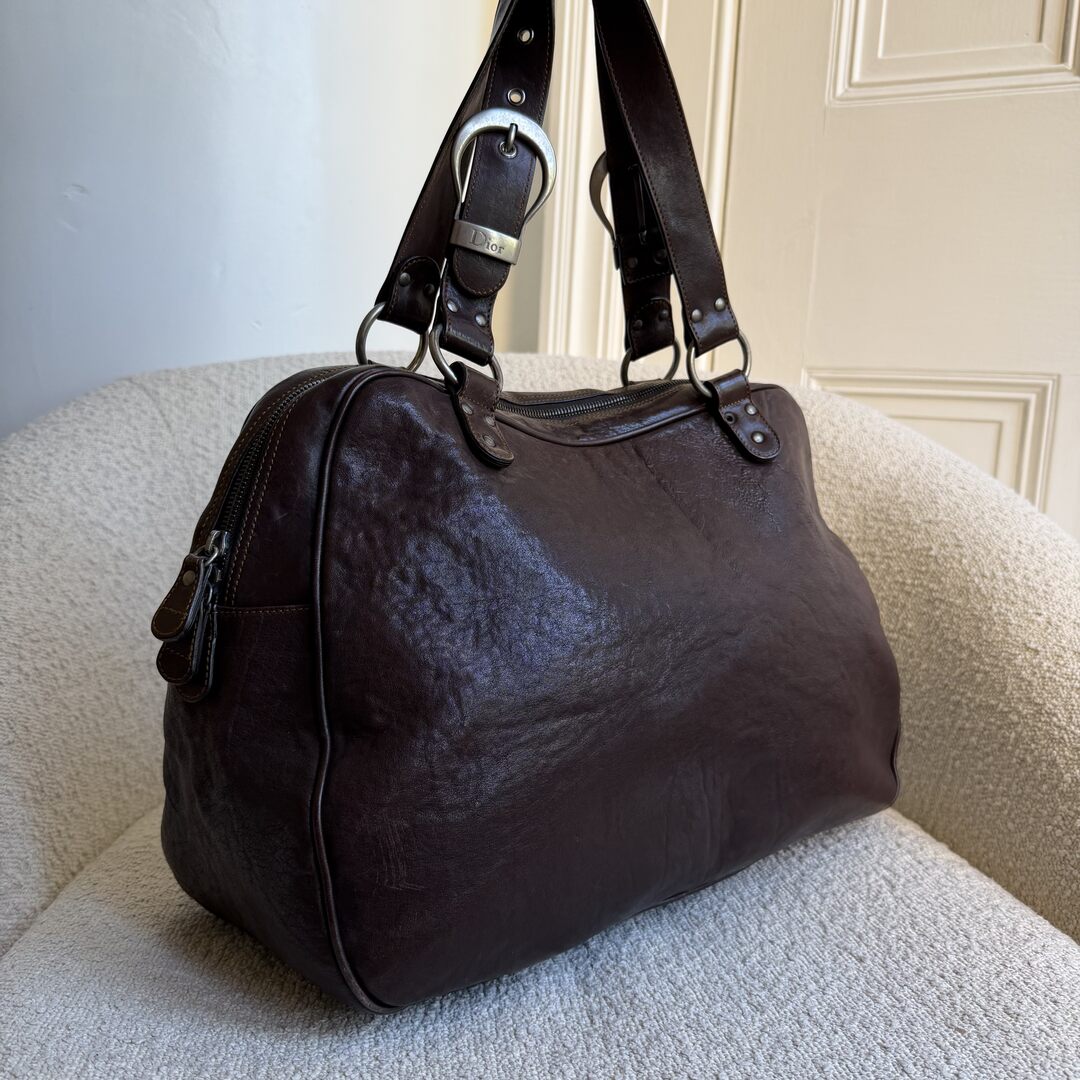 Dior Gaucho Double Saddle Dark Brown Leather Shoulder Bag