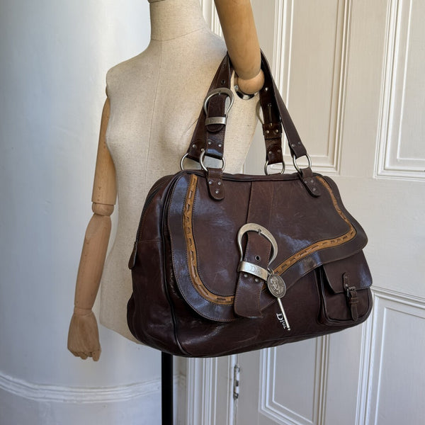 Dior Gaucho Double Saddle Dark Brown Leather Shoulder Bag