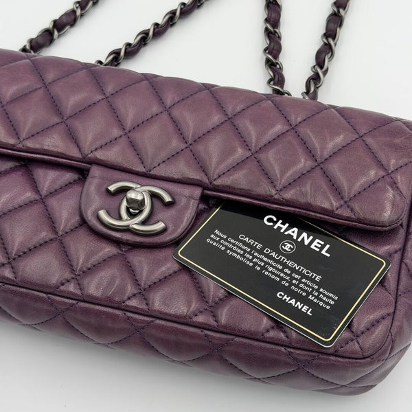 2008 Chanel East West Purple Leather Flap Mini Shoulder Bag