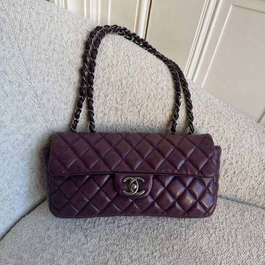 2008 Chanel East West Purple Leather Flap Mini Shoulder Bag