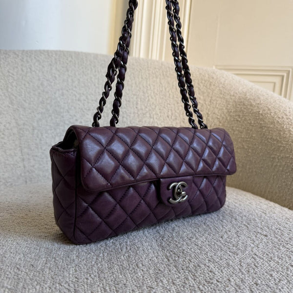 2008 Chanel East West Purple Leather Flap Mini Shoulder Bag