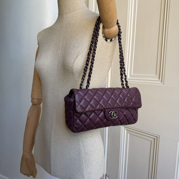 2008 Chanel East West Purple Leather Flap Mini Shoulder Bag