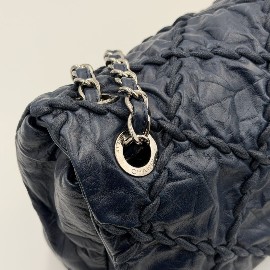 2011 Chanel CC Ultra Stitch Maxi Chain Blue Flap Shoulder Bag