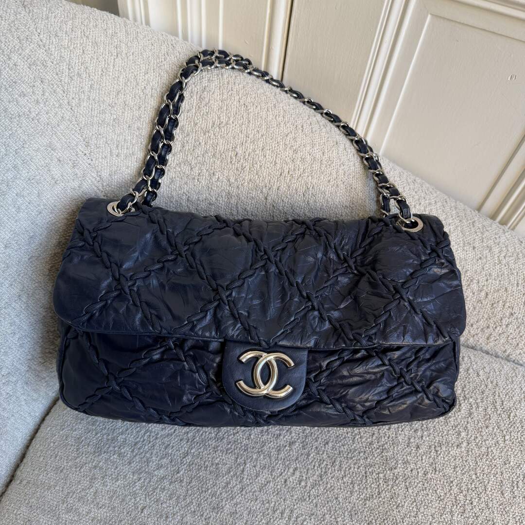 2011 Chanel CC Ultra Stitch Maxi Chain Blue Flap Shoulder Bag
