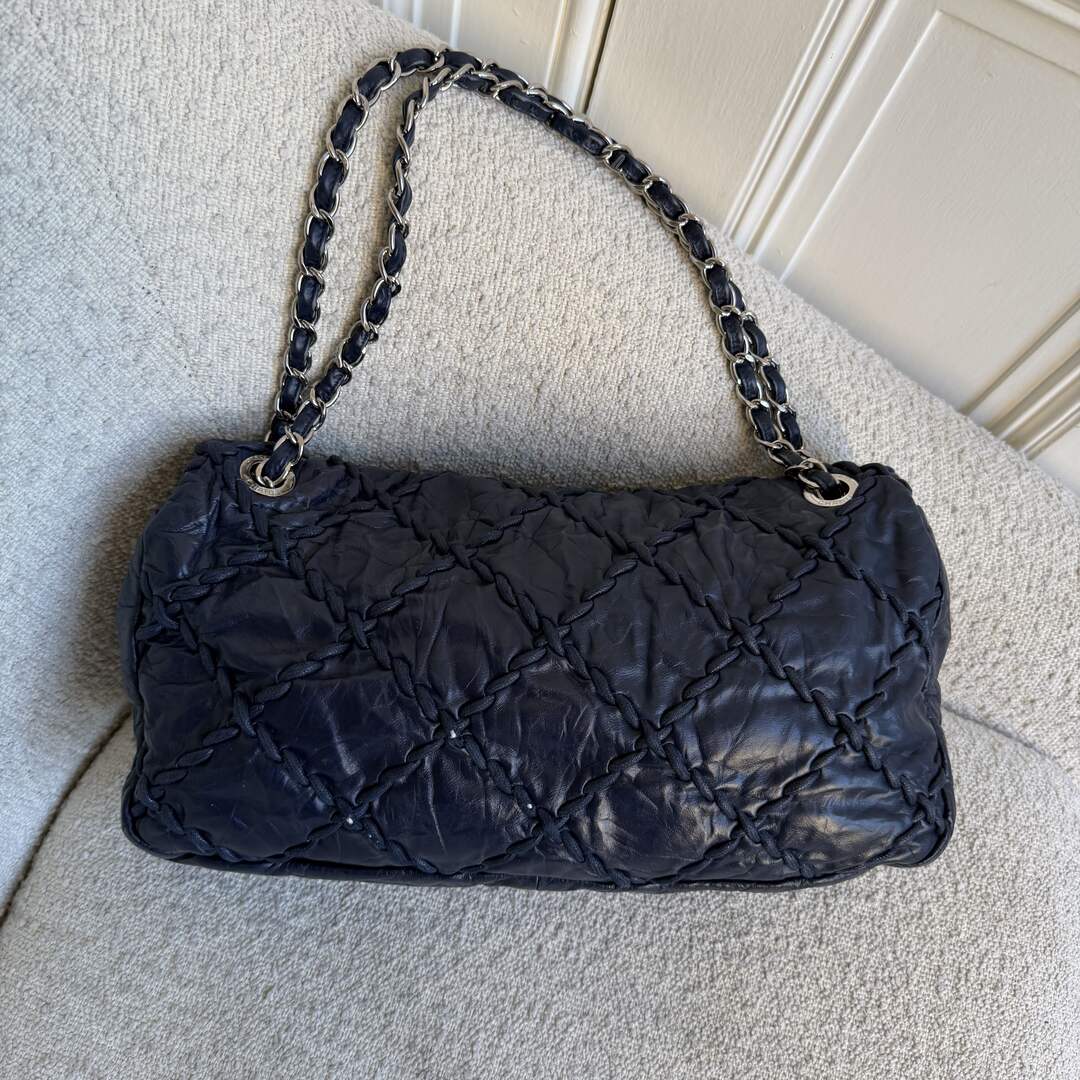 2011 Chanel CC Ultra Stitch Maxi Chain Blue Flap Shoulder Bag