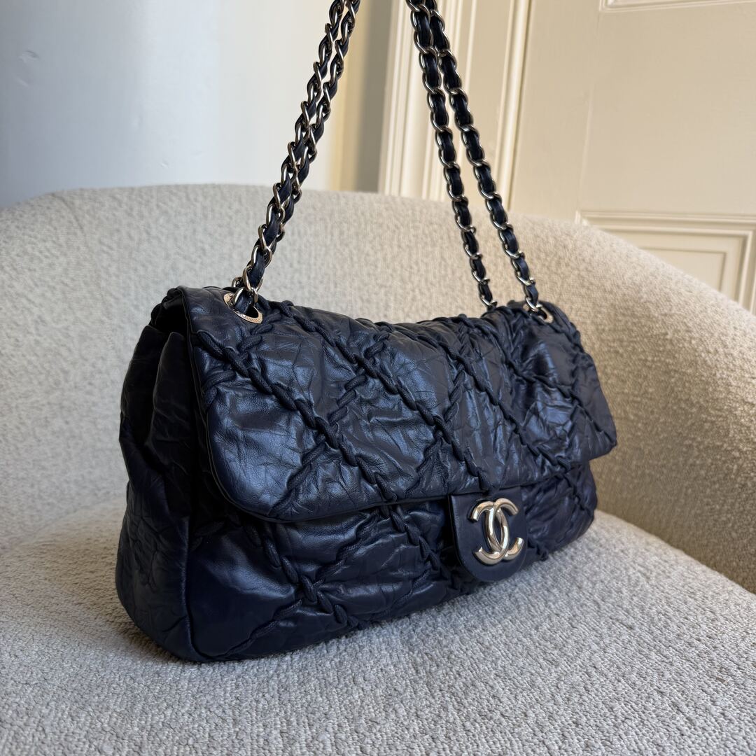 2011 Chanel CC Ultra Stitch Maxi Chain Blue Flap Shoulder Bag
