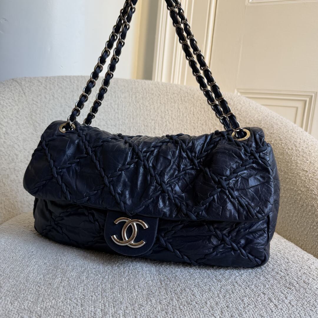 2011 Chanel CC Ultra Stitch Maxi Chain Blue Flap Shoulder Bag