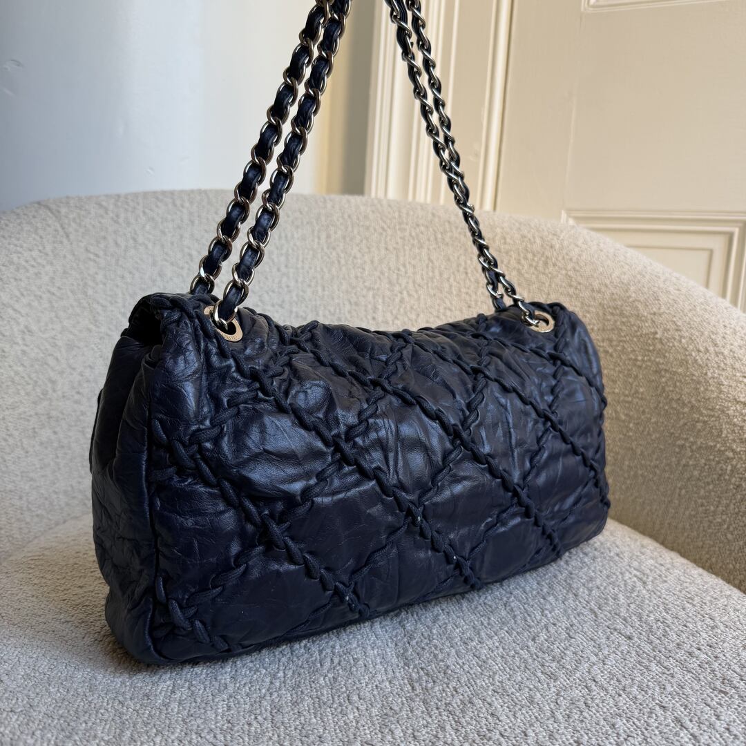 2011 Chanel CC Ultra Stitch Maxi Chain Blue Flap Shoulder Bag
