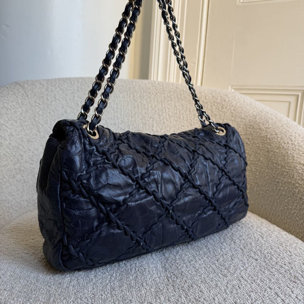 2011 Chanel CC Ultra Stitch Maxi Chain Blue Flap Shoulder Bag