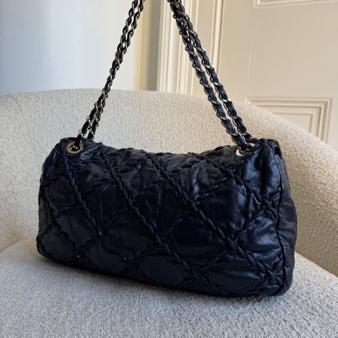 2011 Chanel CC Ultra Stitch Maxi Chain Blue Flap Shoulder Bag