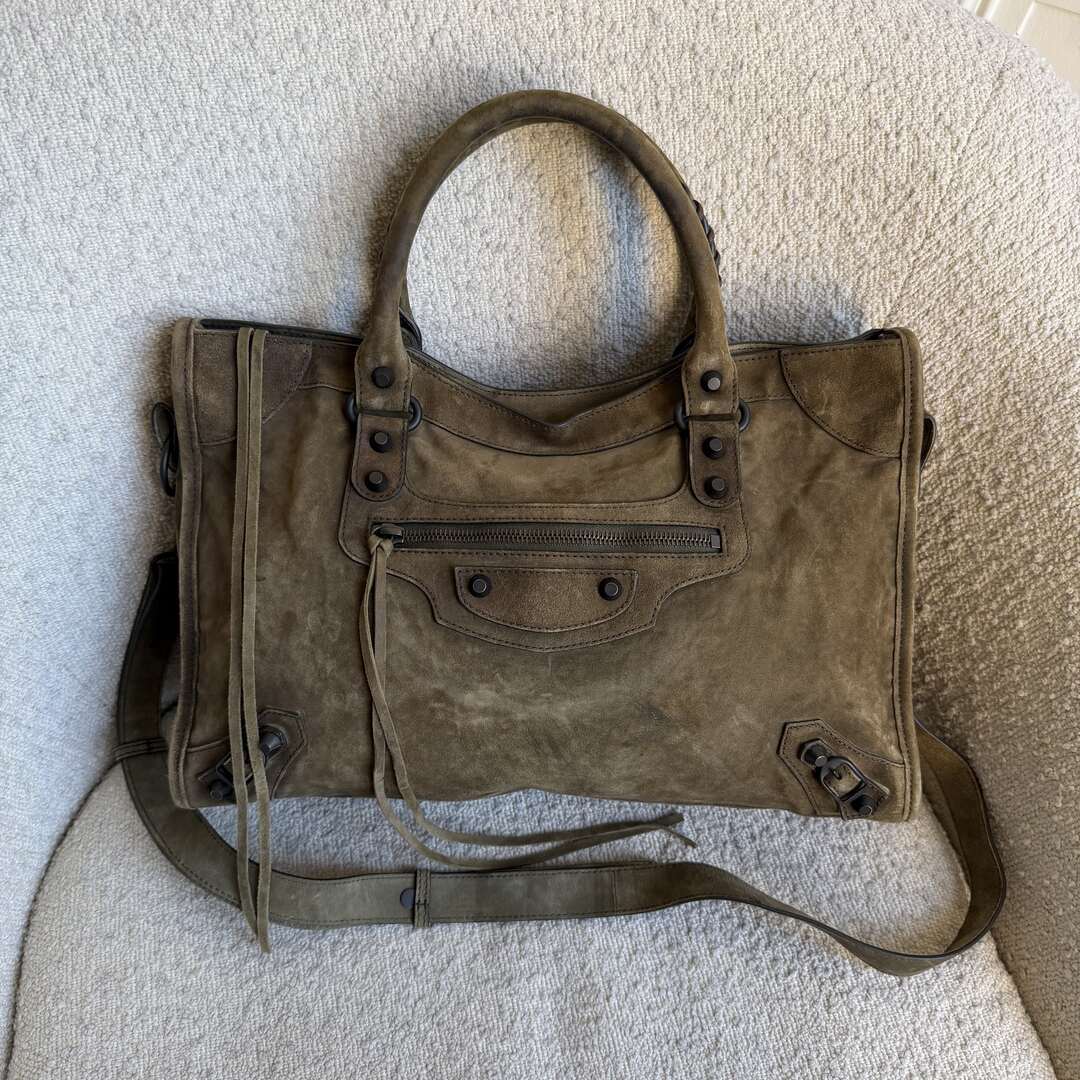 2025 Balenciaga Suede Le City Green Medium Handbag