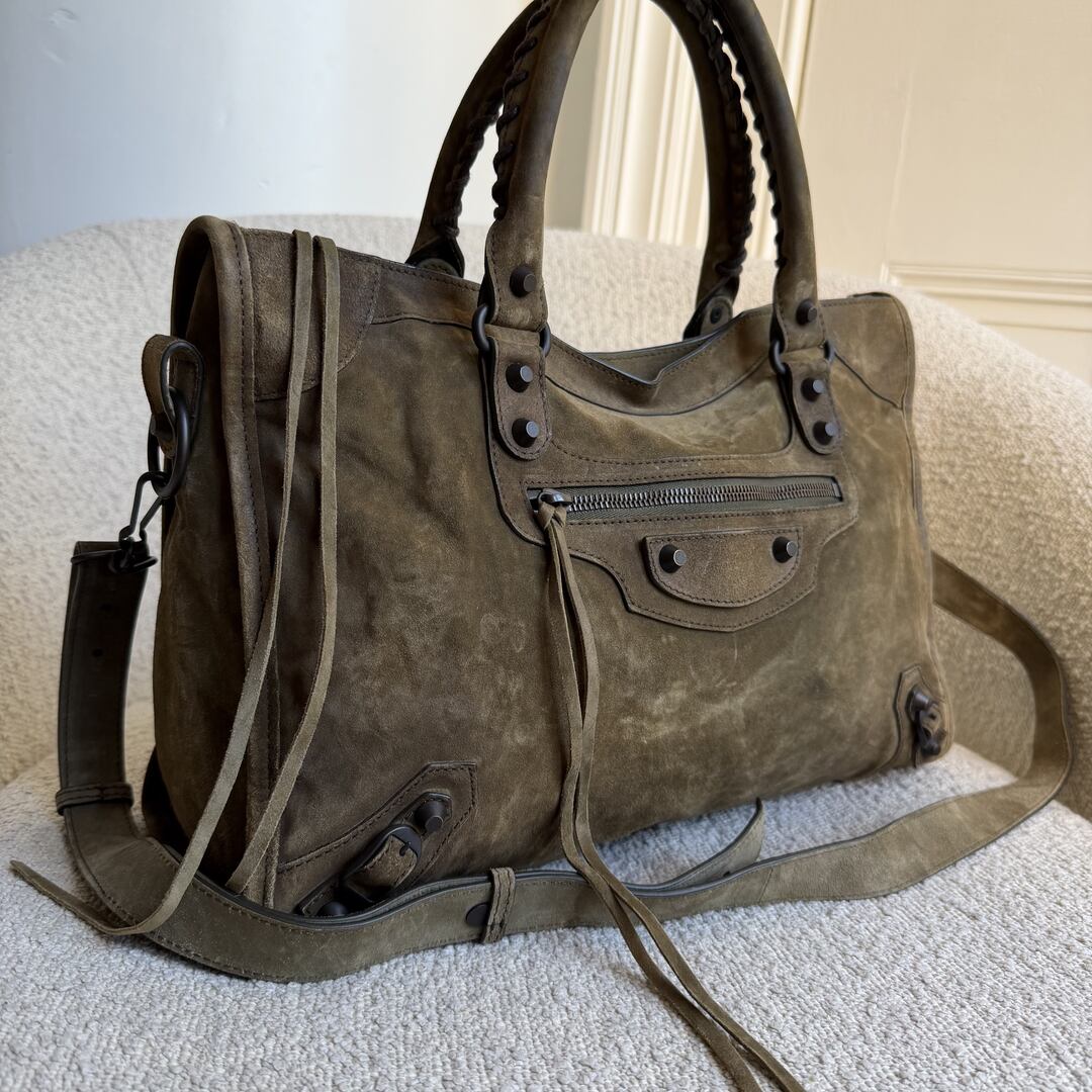2025 Balenciaga Suede Le City Green Medium Handbag