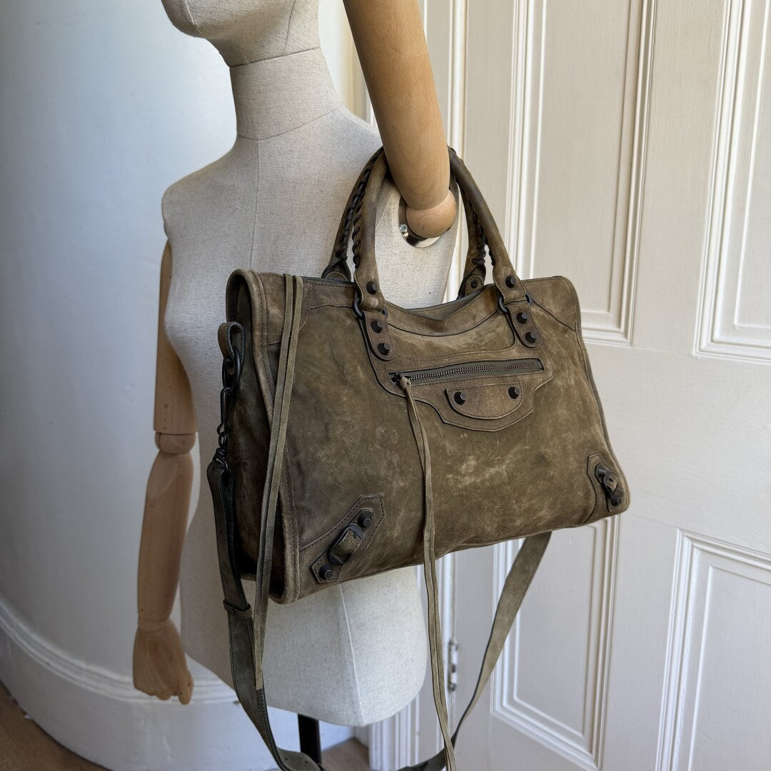 2025 Balenciaga Suede Le City Green Medium Handbag