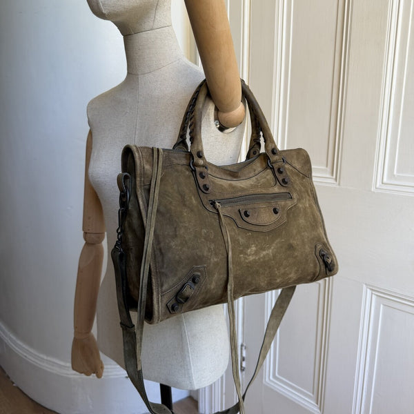 2025 Balenciaga Suede Le City Green Medium Handbag