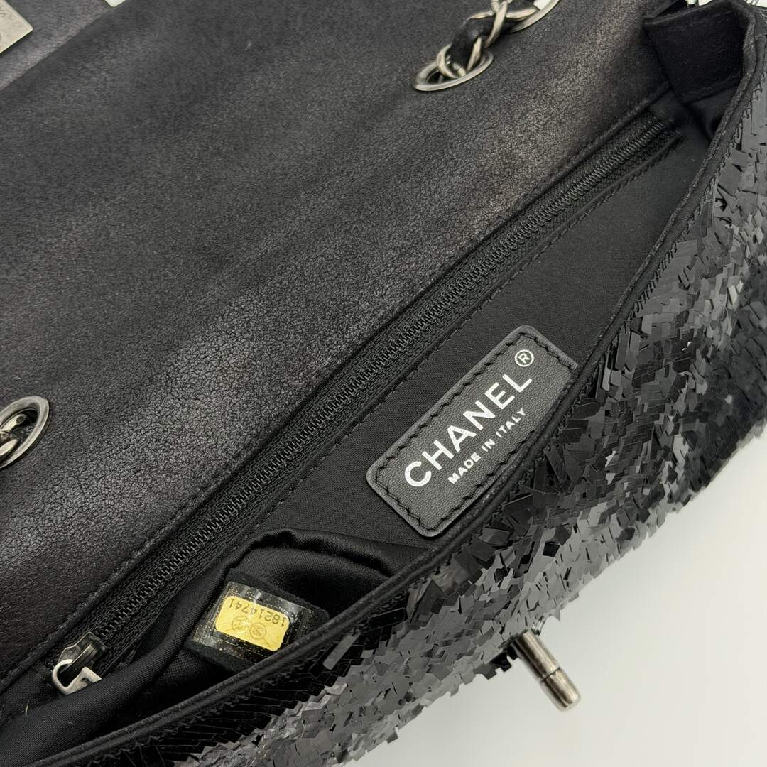 2013 Chanel CC Sequins Black Classic Flap Shoulder Bag
