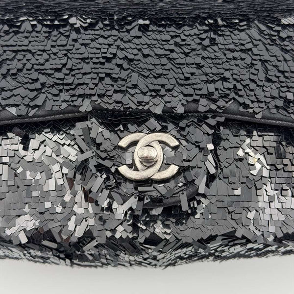 2013 Chanel CC Sequins Black Classic Flap Shoulder Bag