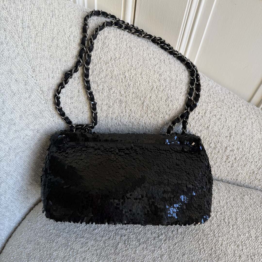 2013 Chanel CC Sequins Black Classic Flap Shoulder Bag