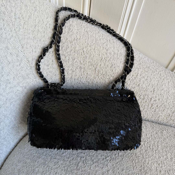 2013 Chanel CC Sequins Black Classic Flap Shoulder Bag