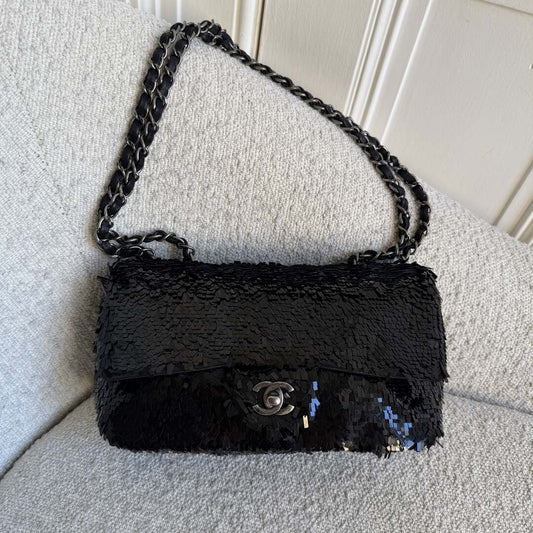 2013 Chanel CC Sequins Black Classic Flap Bag