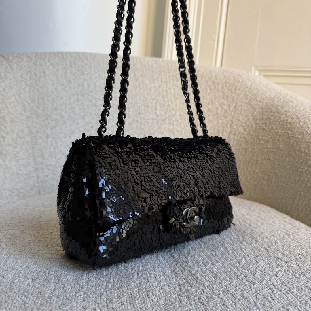 2013 Chanel CC Sequins Black Classic Flap Shoulder Bag