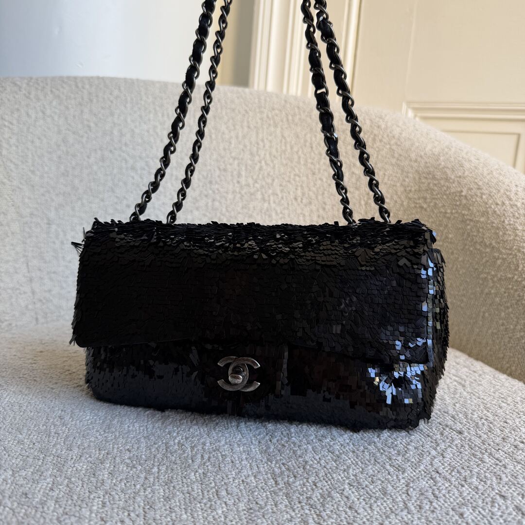 2013 Chanel CC Sequins Black Classic Flap Shoulder Bag