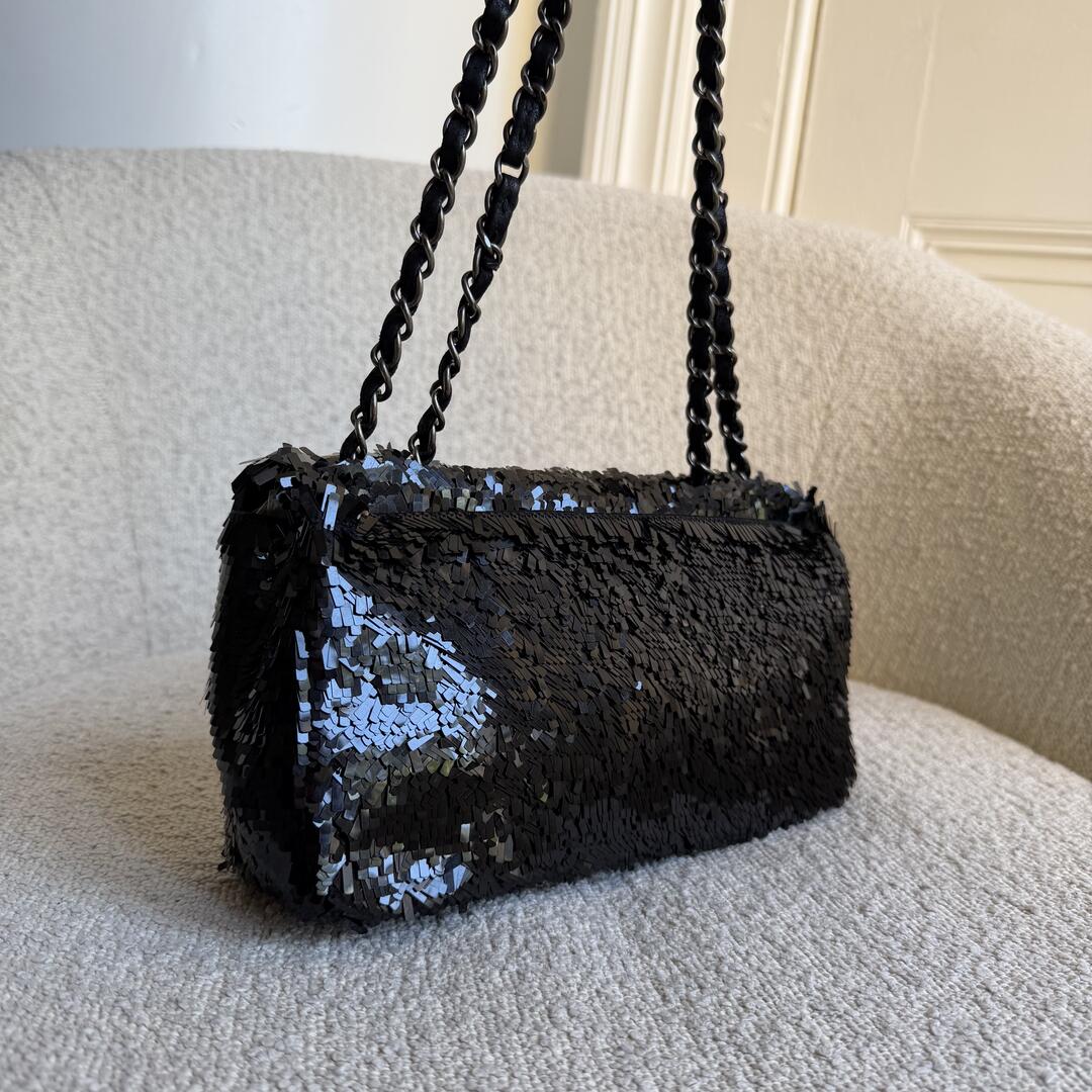 2013 Chanel CC Sequins Black Classic Flap Shoulder Bag