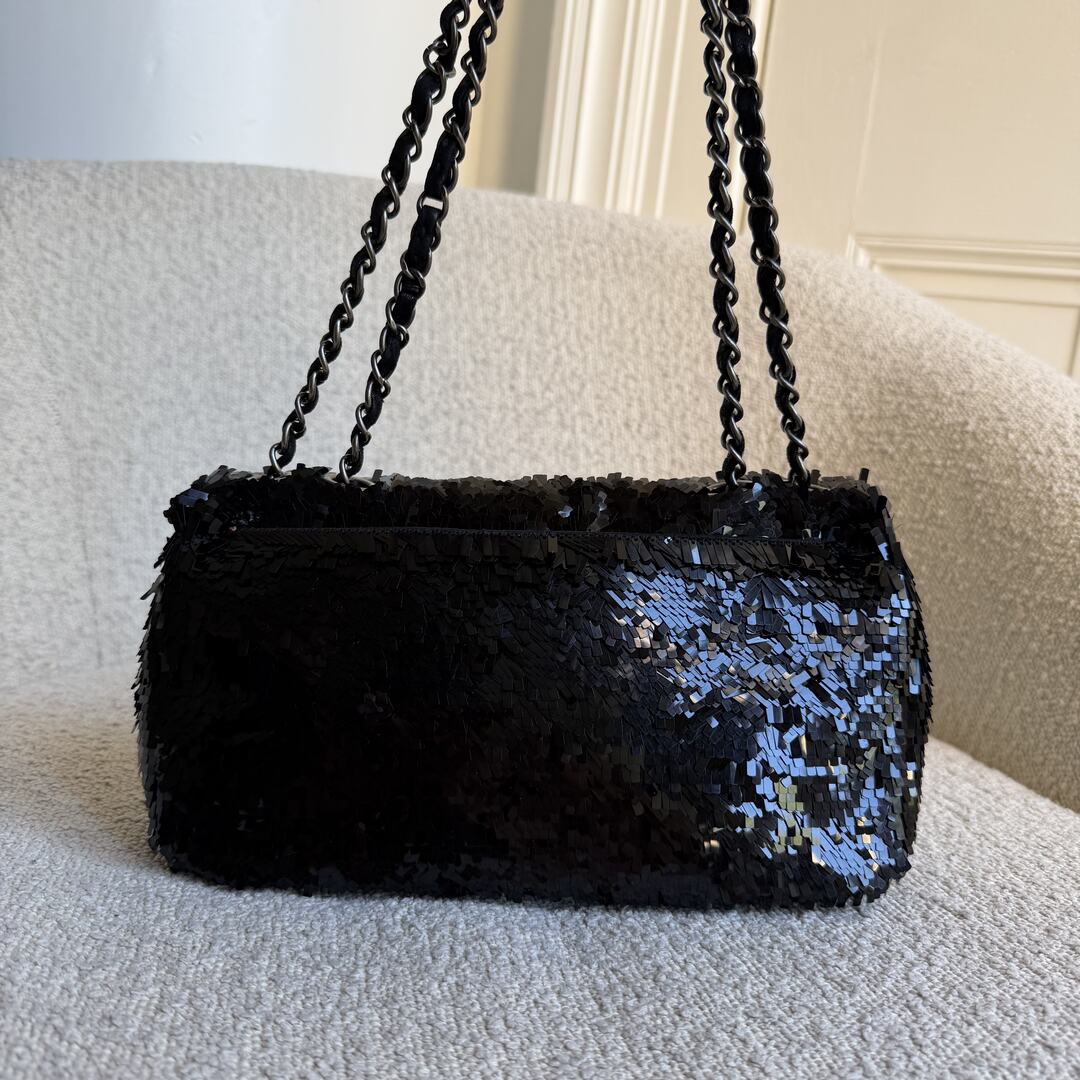 2013 Chanel CC Sequins Black Classic Flap Shoulder Bag