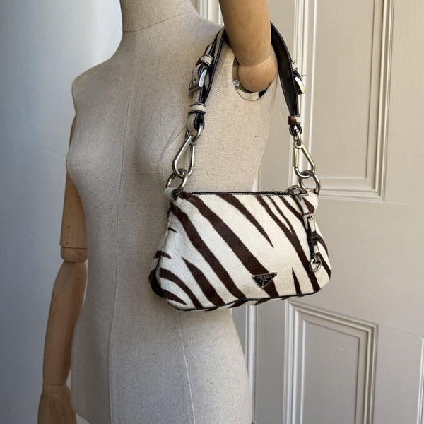 Rare Prada Zebra Pony Hair Shoulder Bag
