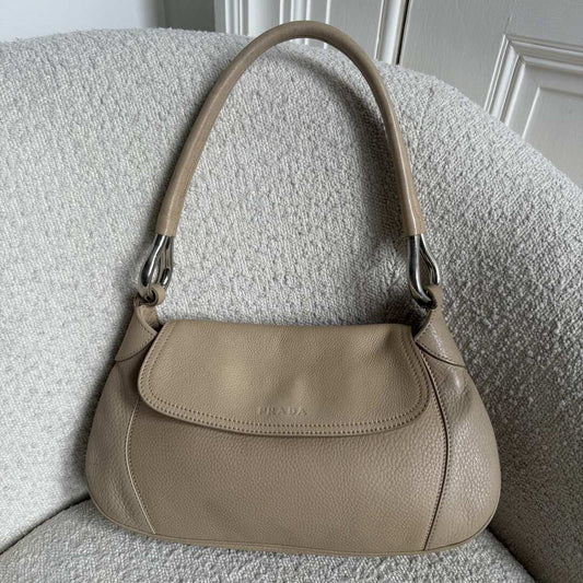 2003 Prada Hobo Leather Beige Shoulder Bag