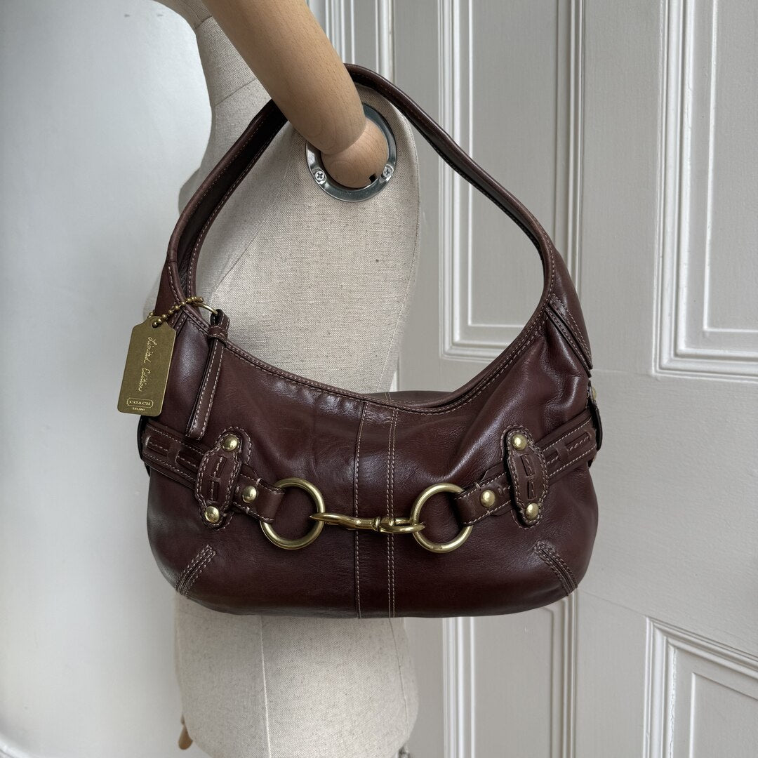 Coach Buckle Leather Brown Shoulder Bag